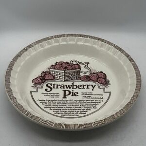 Royal China by Jeanette USA 11" Strawberry Pie Deep Dish Pie Plate w/ Recipe Vtg